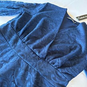Tea Length Navy Lace Dress - Lookbook Store size 12W
